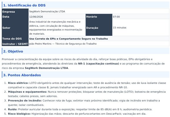 Prévia do exemplo de DDS